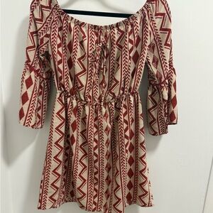 Soprano Red Geometric Off-Shoulder Mini Dress